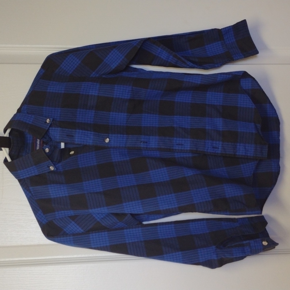 Traditionalist, blue/black plaid boys long sleeve dress shirt, size 12